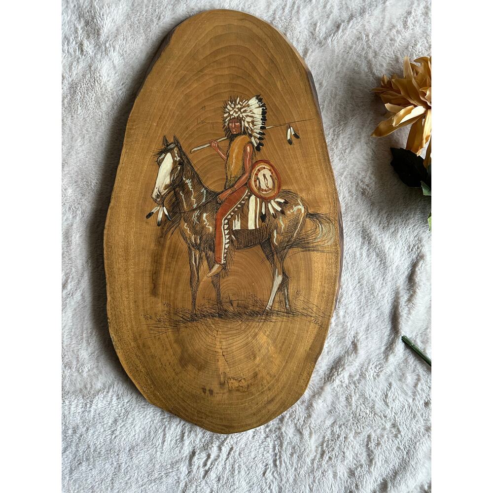 Indian Folk Art Painted Horse Myrtlewood Alix Mosieur Native American